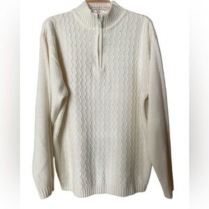 A. Adams & Spire‎ Men’s Cream Textured Knit Quarter Zip Sweater Size Large
